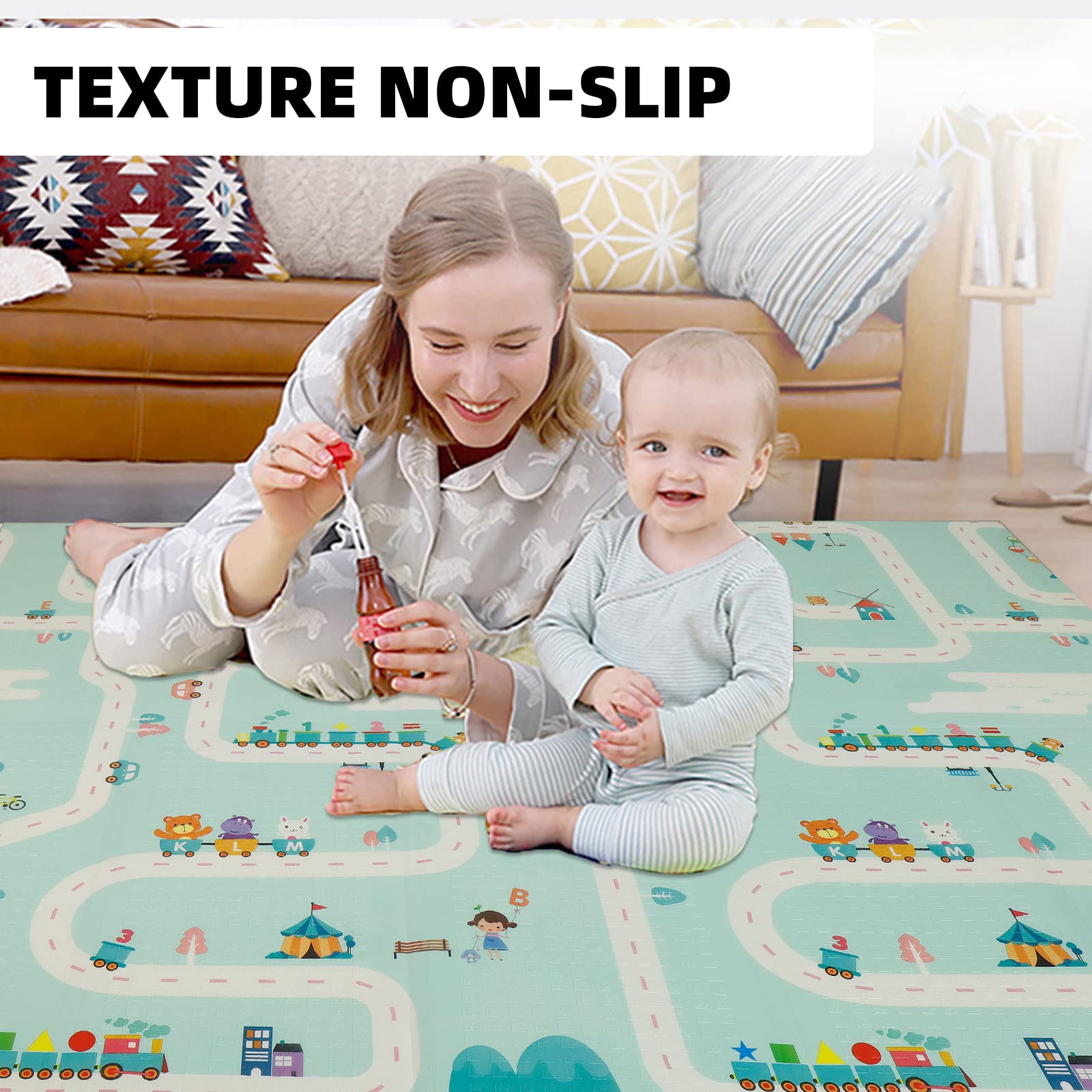 CCLIFE Krabbelmatte Baby Spielmatte Kinder 196x176x1cm Faltbar Spielteppich Spielunterlage Groß Rutschfest Beidseitig Tragbar Wasserdicht Innen Außen Bunt
