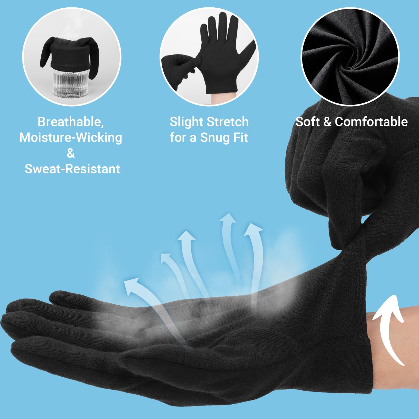 Gants Coton Noir - 50 Paires (100 Pièces) Gant de Travail L 25CM - Grand Gants en Coton Noir Housework - Cotton Gloves de Soins pour Travaux de Jardinage Bricolage