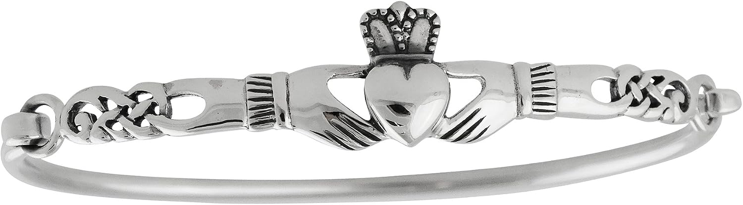 FashionJunkie4Life 925 Sterling Silver Irish Claddagh Celtic Knot Bangle Bracelet