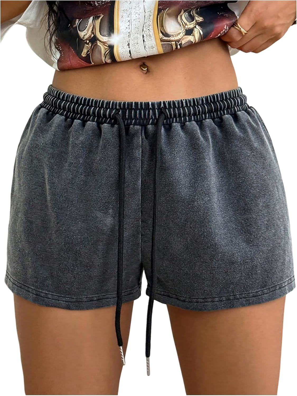 Milumia Women's Drawstring Low Waist Mini Shorts Y2k Straight Leg Casual Shorts Streetwear
