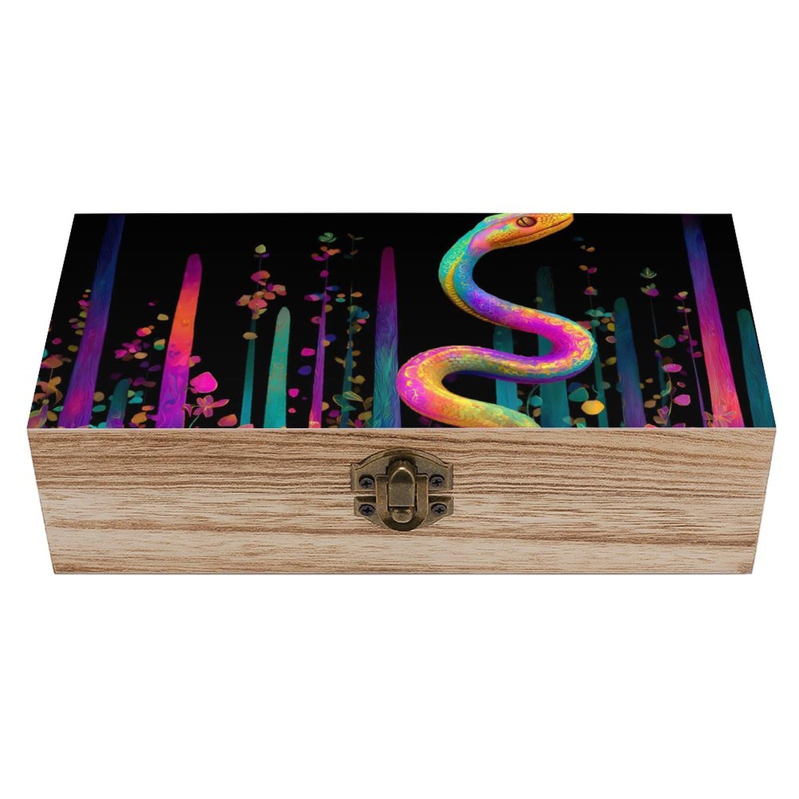 HLBSDM Snake Reptile-Animals Wooden Box with Hinged Lid Decorative Storage Case Container