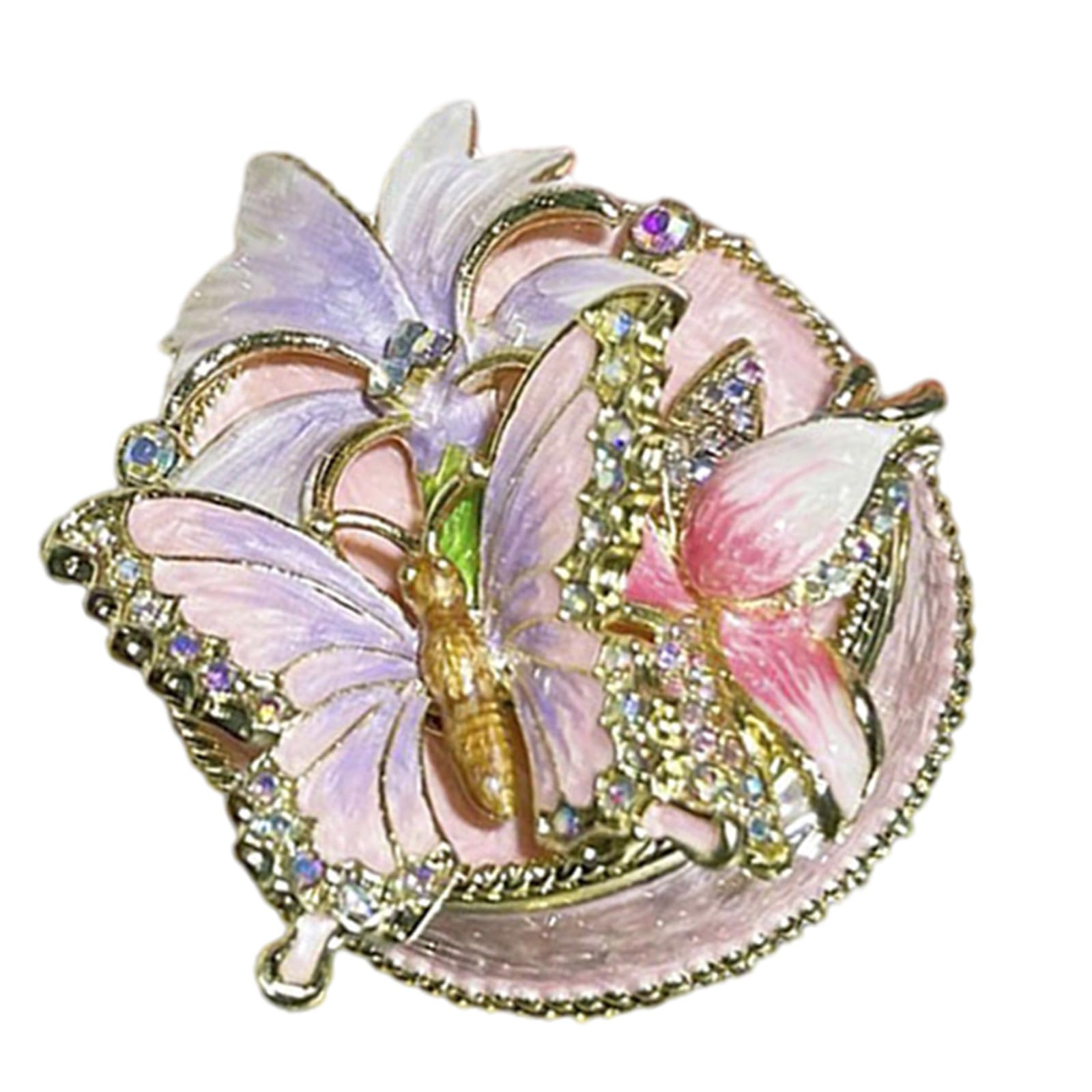Boîte à bijoux fleur de cerisier en métal robuste et élégant avec papillon