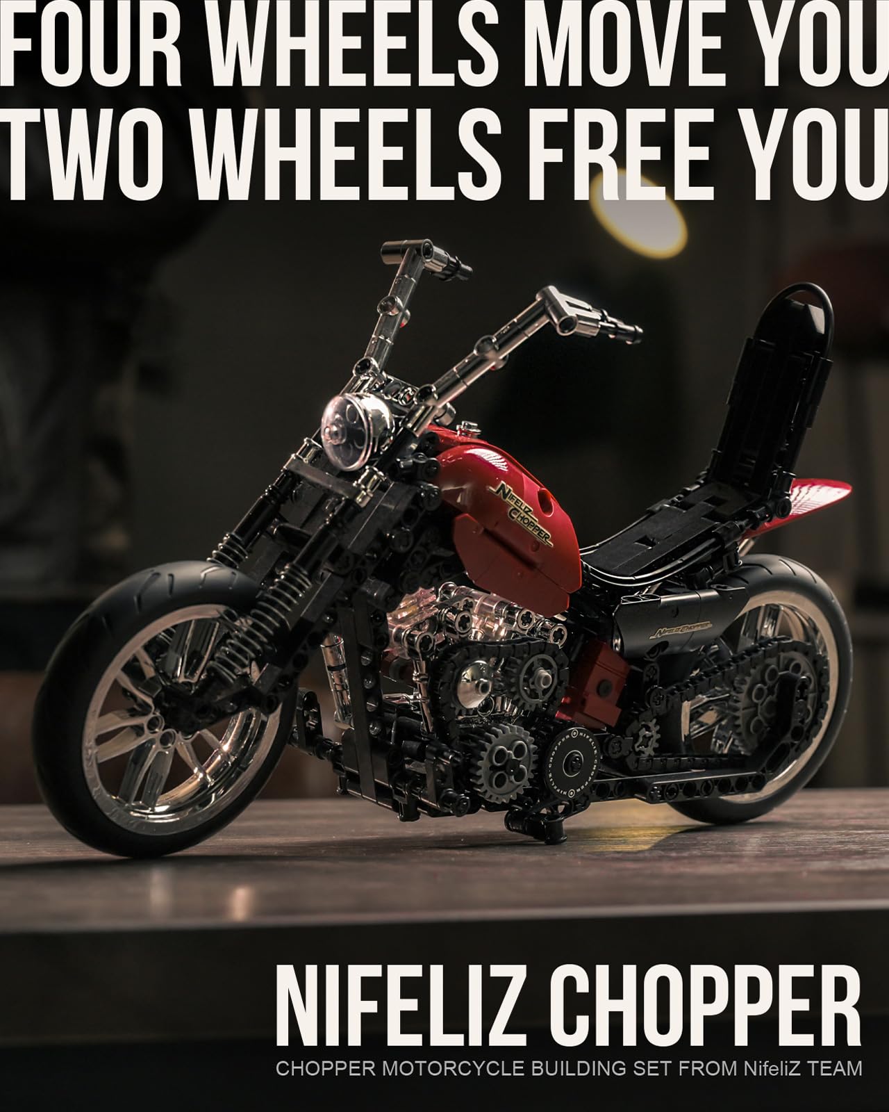 Nifeliz Chopper Motorcycle Building Set for Adults, Classic Vintage Motorbike Model Toy for Display, Collectible Gift for Motorcycle Fans (NF10308, 572 PCS)