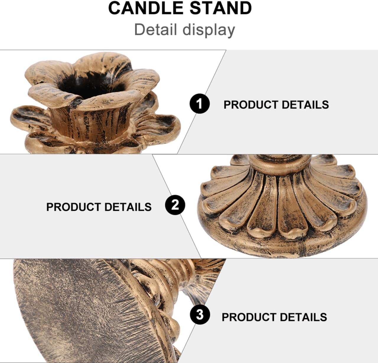 Vintage Candle Holder, 2.99in Resin Gothic Taper Candle Holder, Floral Decorative Brass Candlesticks European Style Home Decoration for Wedding Party Anniversary Table Fireplace - Image 4