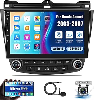 Android 10 Car Stereo for Honda Accord 2003-2007,10" Touch Screen Car Stereo Radio in-Dash Navigation GPS Head Units with Bluetooth Mirror Link WiFi FM/RDS SWC Backup Camera Mic