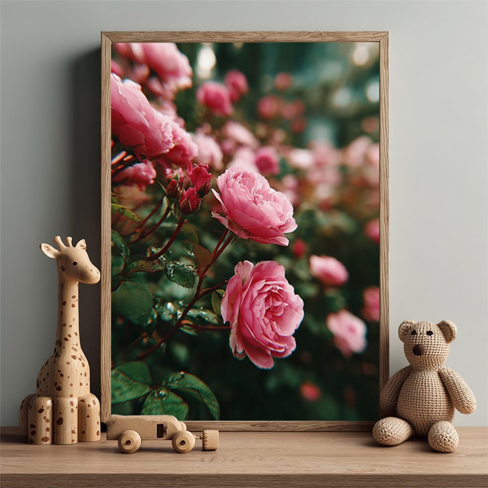 Rosa Dipingere con i Numeri Adulti con Telaio, Flower Dipingere con i Numeri Kit, DIY Disegni da Colorare per Adulti con Pennelli e Vernice Acrilica, Regalo Amica, Decorazioni Casa 50x70cm Y-9533