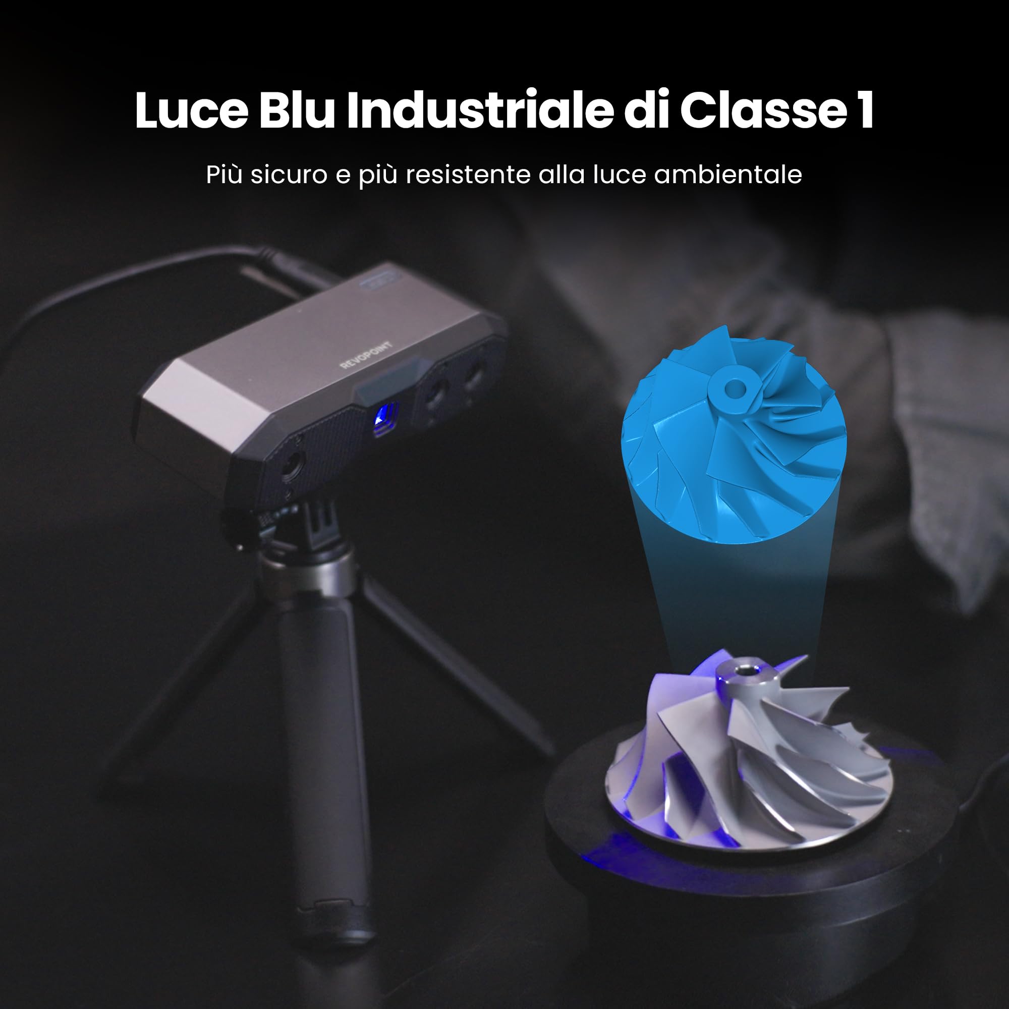 Revopoint MINI 2 Portatile 3D Scanner per Stampa 3D, Precisione 0,02 mm, Scansione Veloce 16fps, Luce Blu Industriale, Scanner per Modelli 3D a Colori per Denti, Gioielli e Piccoli Oggetti, Standard