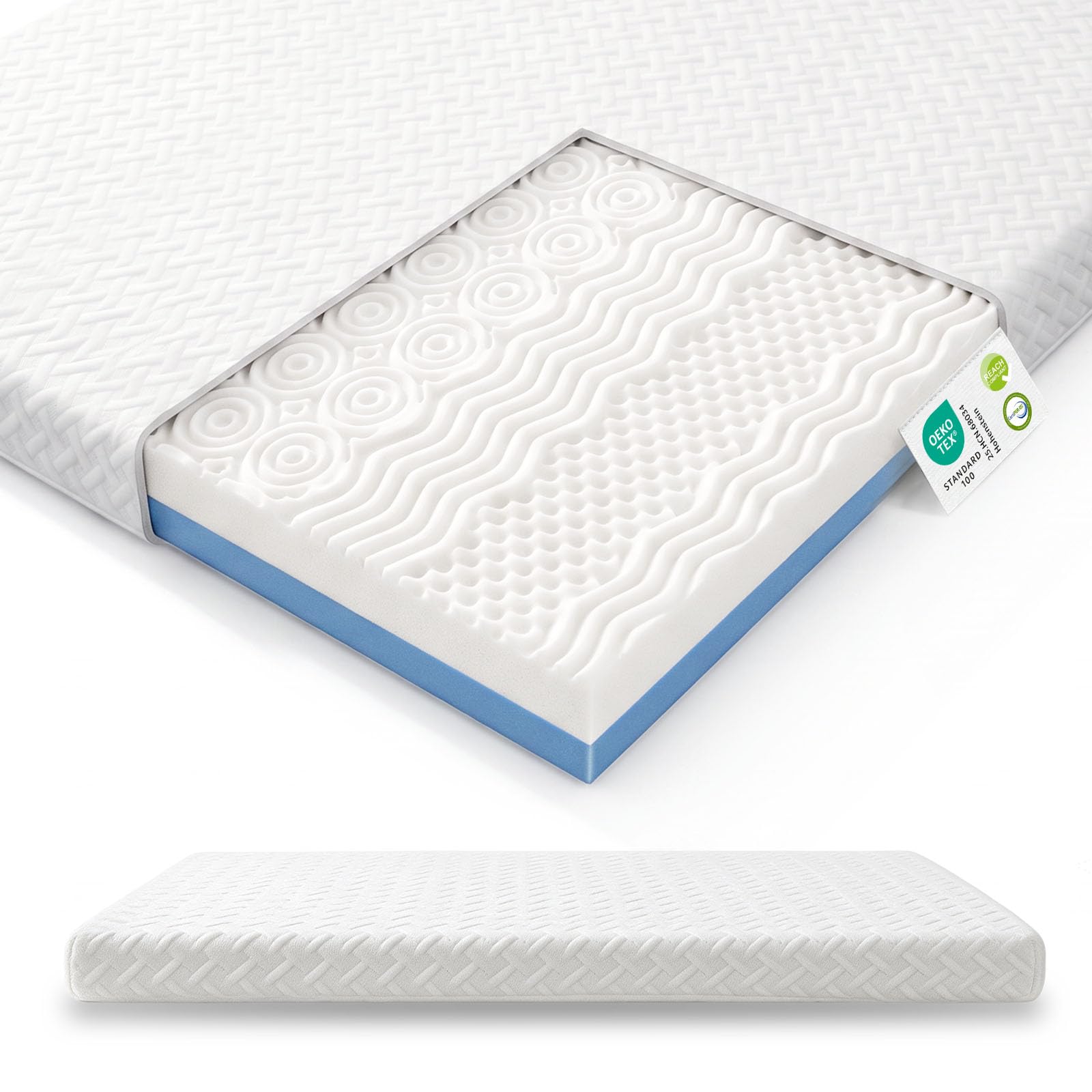 Topper, 8cm Höhe Gel Schaum & 7-Zone Dual-Core/Härtegrade, H2&H3 Matratzen Topper - Kaltschaum & Gel Memory Foam Matratzentopper für Boxspring Bett, Mattress, Sofa (8cm, 180x200cm)