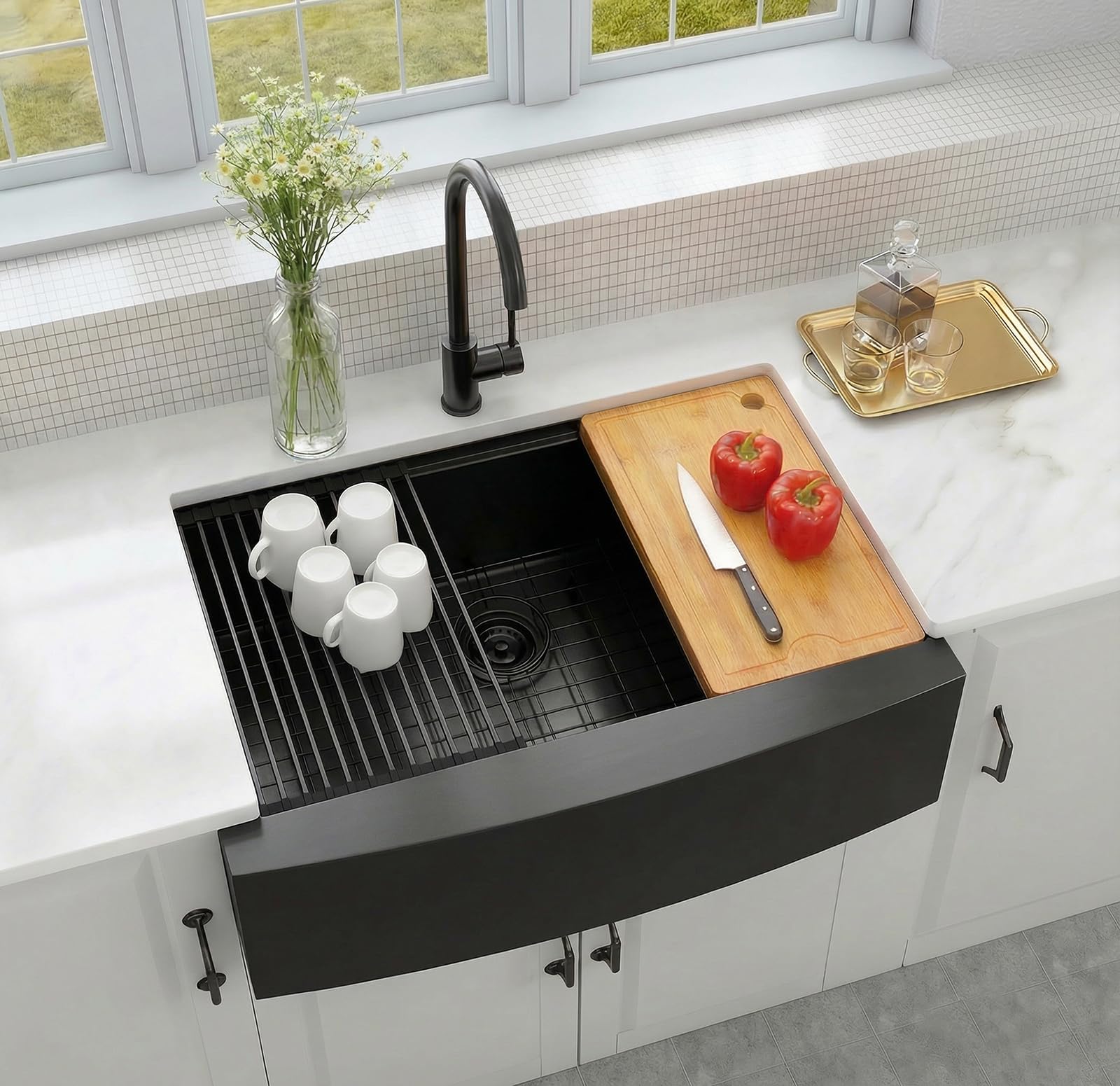 MONSINTA Black Farmhouse Kitchen Sink