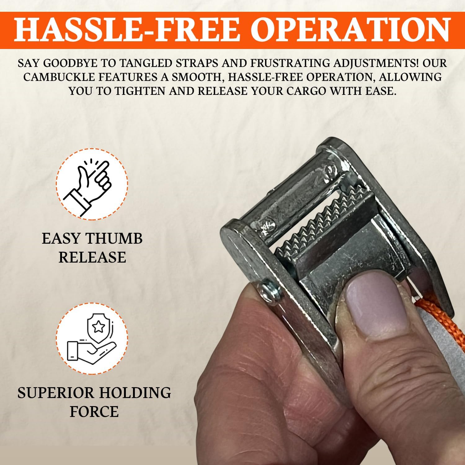 MULTUS Orange Reflective Cambuckle + Handle Moving Cargo Car Truck Tie Down Strap for Hunting Trailer Camping Canoe Kayak Lawn Equipment Gear – 9 Foot Polyester Strap - 5 Pack