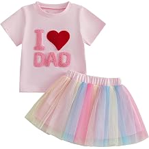 Toddler Baby Girl Fathers Day Outfit I Love Dad Embroidery Short Sleeve T-Shirt Tulle Tutu Skirt Set Summer Clothes