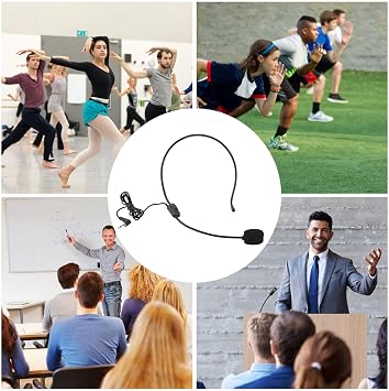 Portable Mini Headset Microphone, 3.5mm Jack, Head Mounted, Flexible Wired Boom, for Voice Amplifier, Speaker, Karaoke, Computer