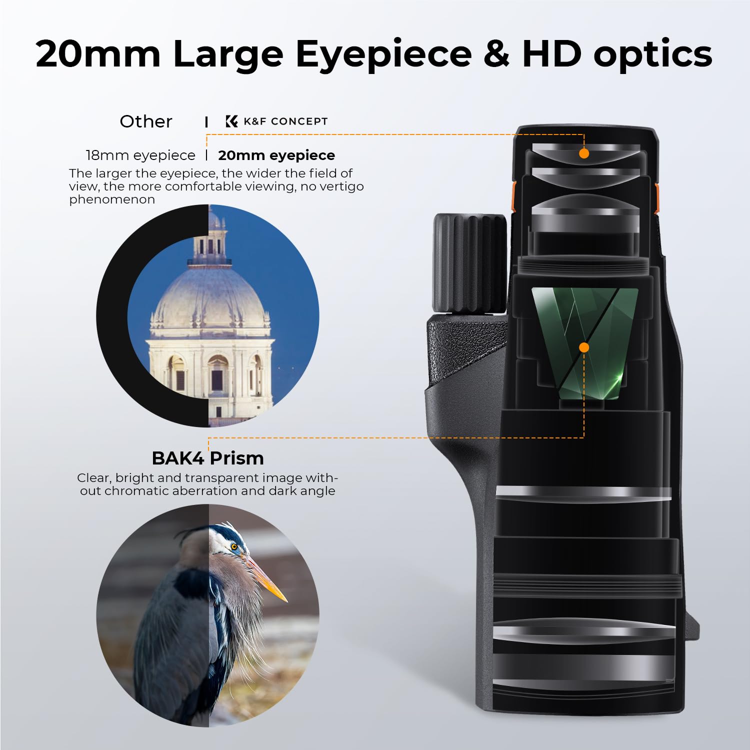 K&F Concept 12x50 HD Monokular Teleskop IP68 Wasserdicht Handy Fernrohr mit Arca-Schnittstelle mit Telefonclip und Stativ für Vogelbeobachtung, Jagen, Wandern, Konzert