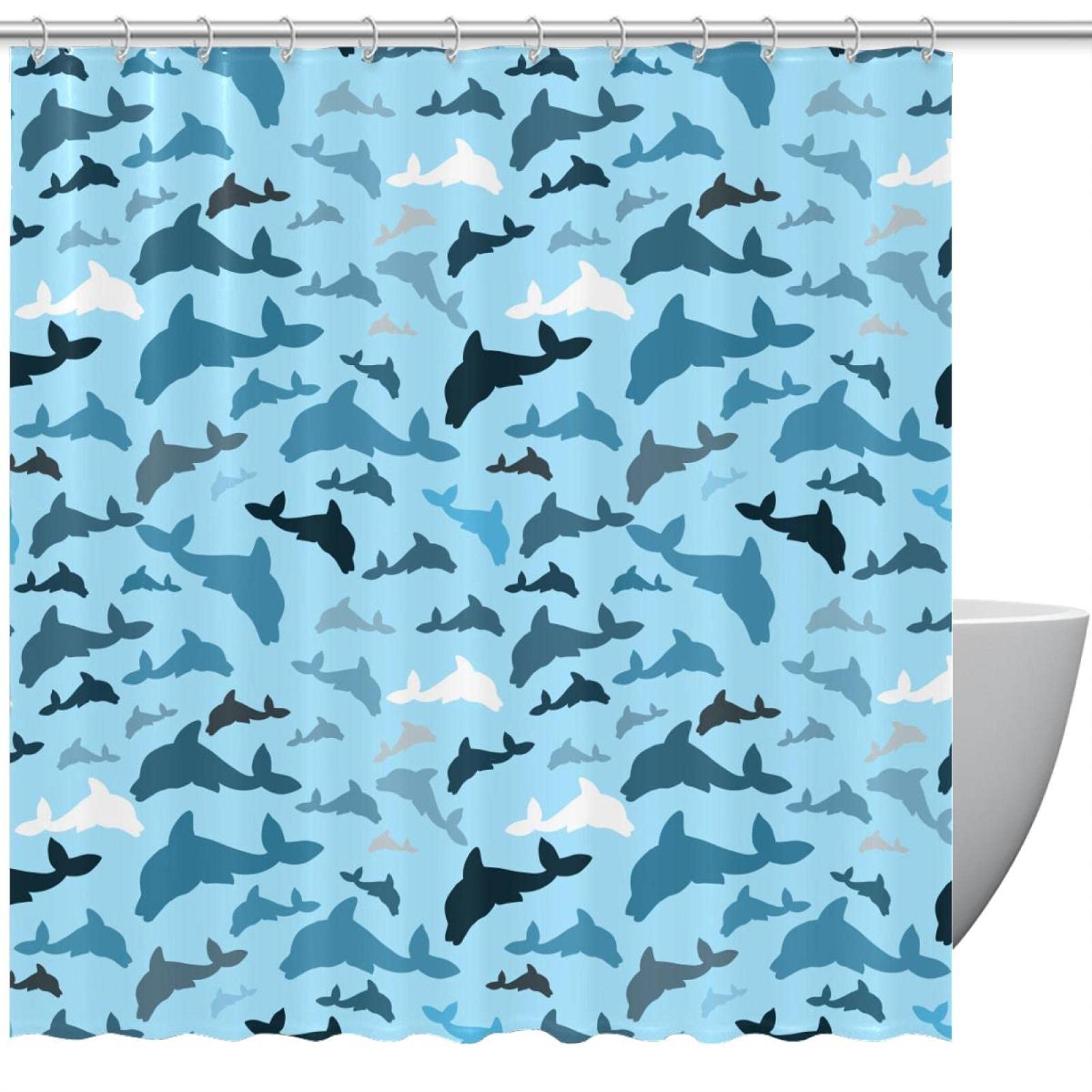 Rideau de douche 152x183 imperméable lavable animaux marins avec crochets