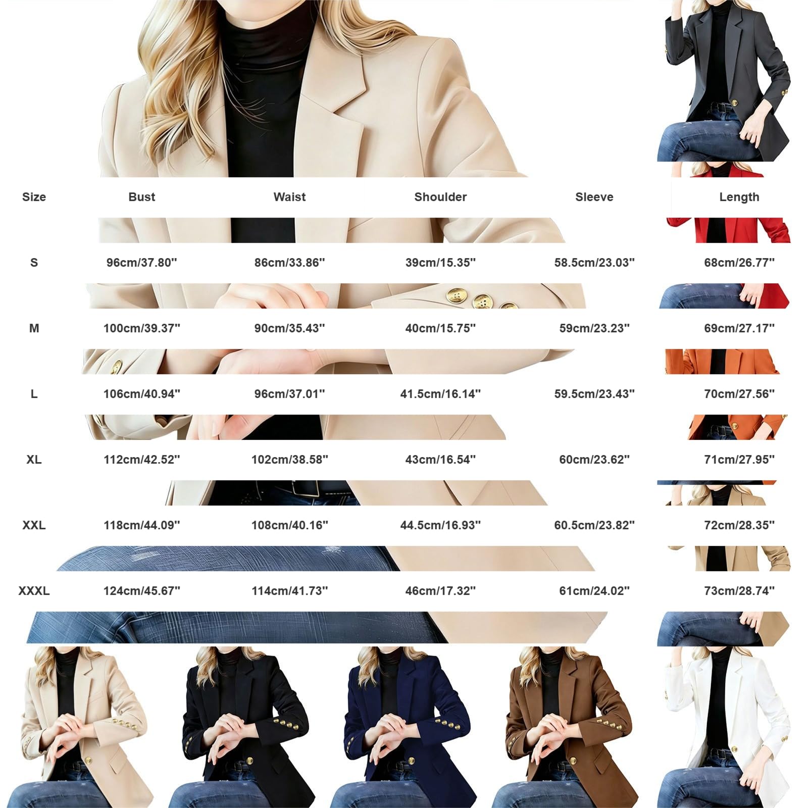 Blazer à manches longues élégant pour femme pour la transition d'affaires | Veste de transition élégante, veste d'affaires, veste ample à manches longues, veste de travail, veste blazer cintrée