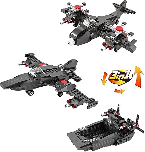 Miniatura 2 de Juegos de construcción de aviones militares 3 en 1, 177 piezas de combate del ejército, kit de construcción de avión de guerra, juguete de