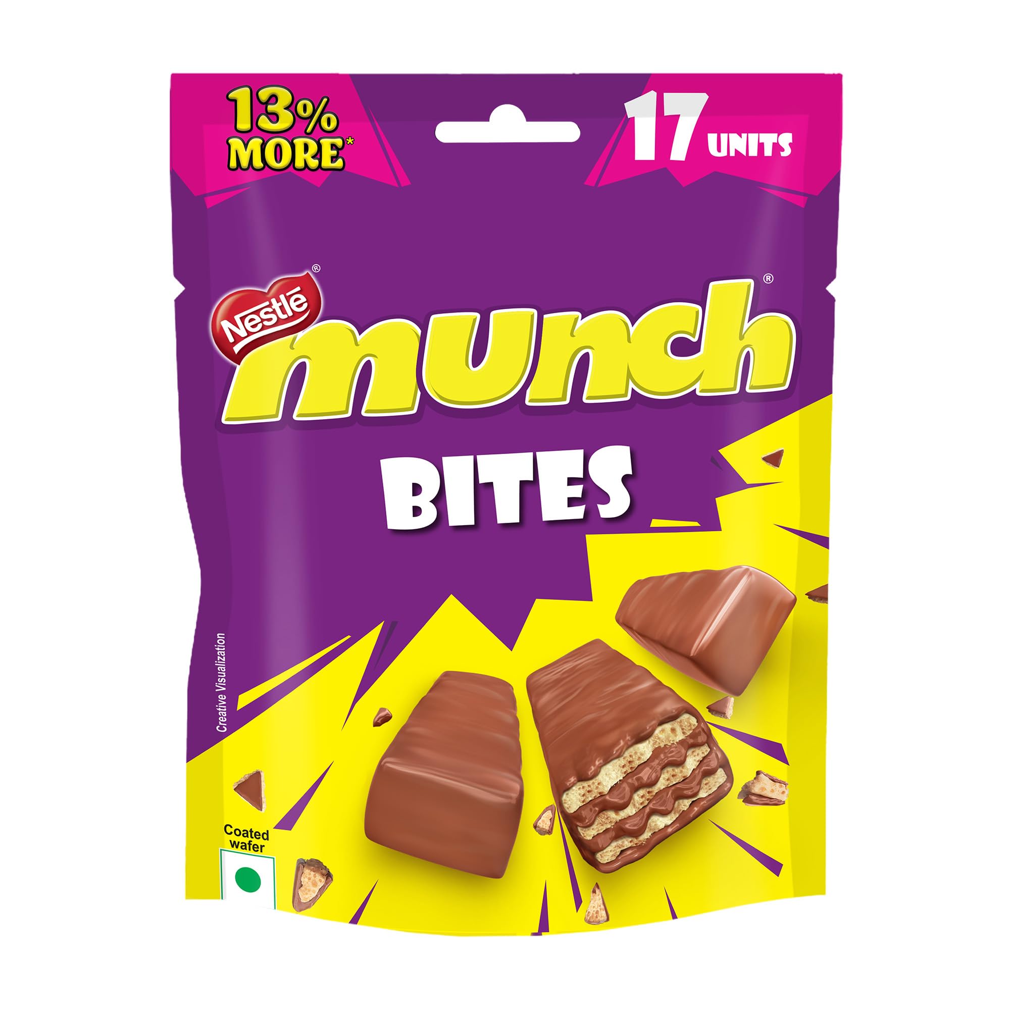 Munch Nestlé Munch Bites, Choco Coated Crunchy Wafer Share Bag, 147.9g / 168.3g | 17 Units - 8.7g / 9.9 Each (Product Weight May Vary)