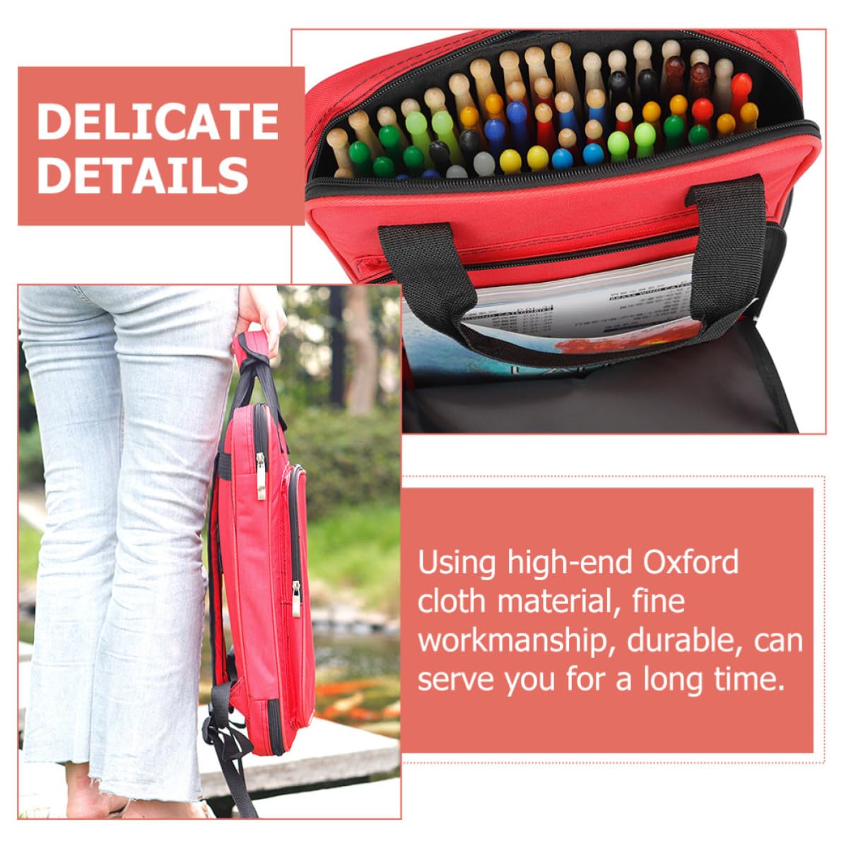 Bolsa para Salas de Transportar de y para Presentaciones de Práctica Fácil Roja Algodón Oxford Baquetas Batería