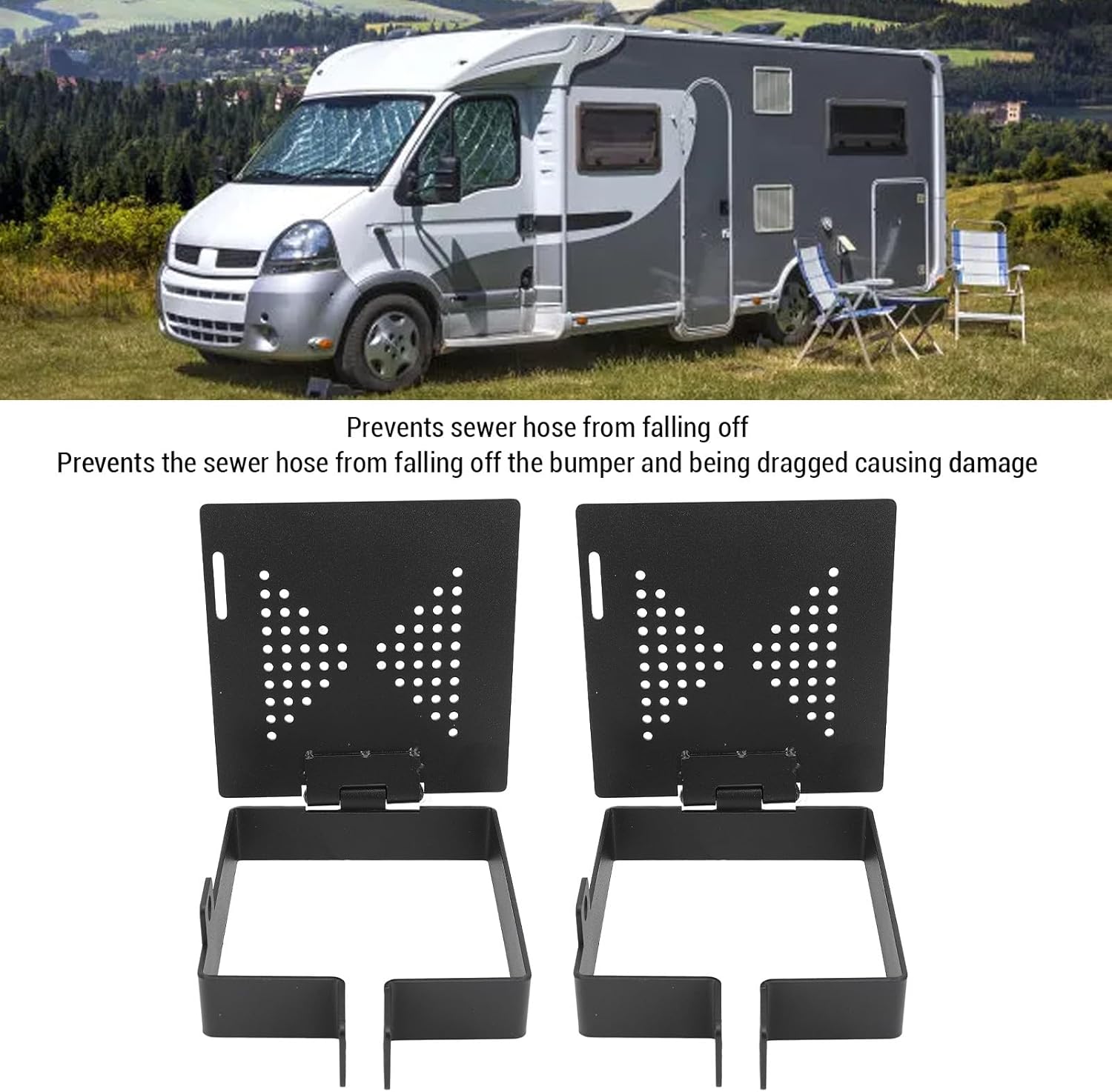 RV Bumper End Cap, 4 Inch Square Bumper Plug with Vent Holes, Carbon Steel Sewer Hose Holder, Secure Fit Buffer bar Cover for Travel Trailers and Motorhomes