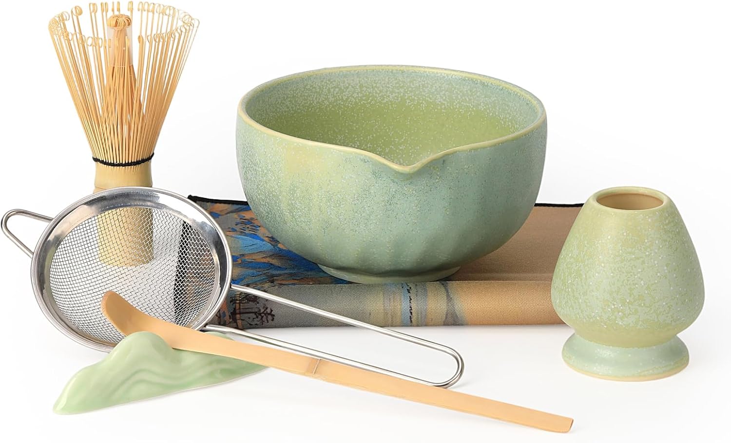 Matcha Bowl & Whisk Set - 7-Piece Kit with Bamboo Chasen & Ceramic Bowl Complete Matcha Making Kit for Authentic Tea Ceremony Star Blue