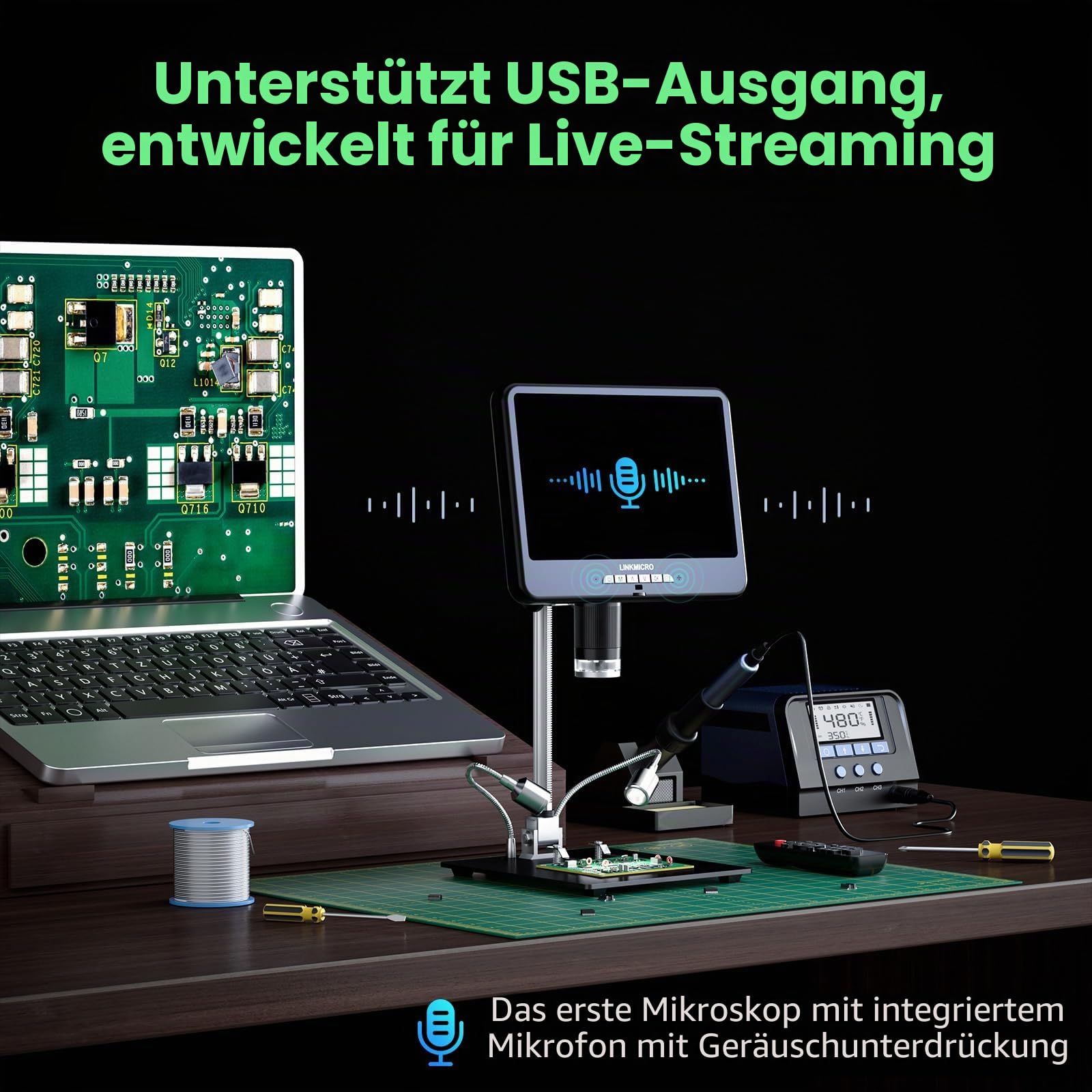 LM210S Digitales Mikroskop 10,1 Zoll 4K Elektronische Reparatur- und Schweißmikroskop mit 64MP Kamera 60FPS HDMI