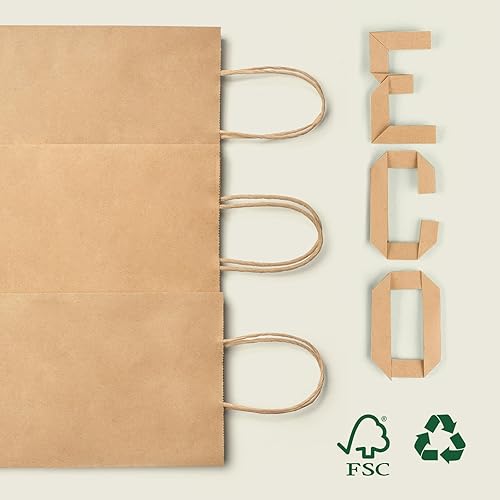 Miniatura 8 de MESHA Bolsas de regalo de papel de 5.25 x 3.75 x 8 pulgadas, paquete de 50 bolsas de papel pequeñas de color marrón con asas a granel para pequeñas