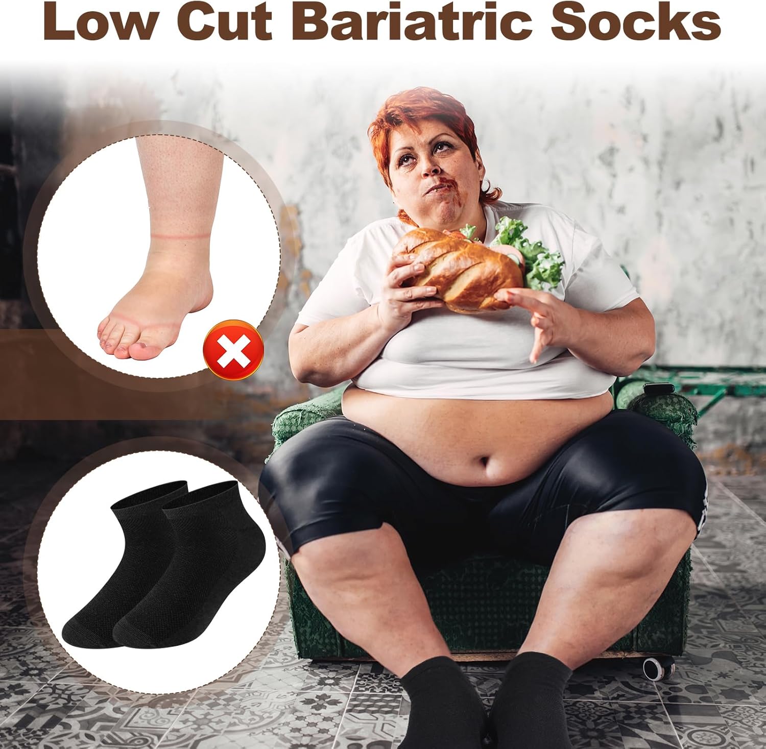 Twistover 8 Pairs Diabetic Extra Wide Socks for Men Women 6-10 11-15 Bariatric Socks Thin Non Binding Anklet for Swollen Feet