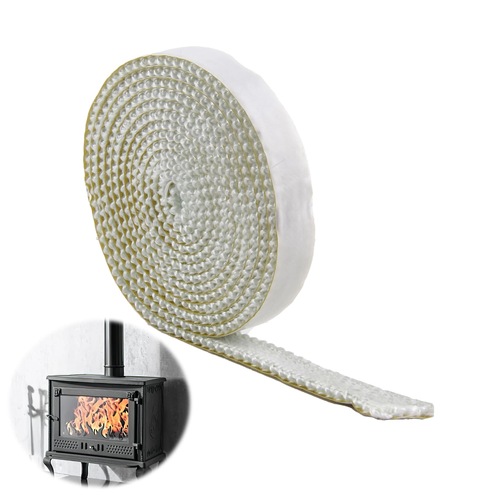 Guarnizione Camino 2m,Guarnizione Adesiva,Guarnizione per Stufa A Pellet,Nastro Isolante Autoadesivo in Fibra di Vetro per Sportello Stufa Pellet Termocamino Forno Caldaia,Alta Temperatura
