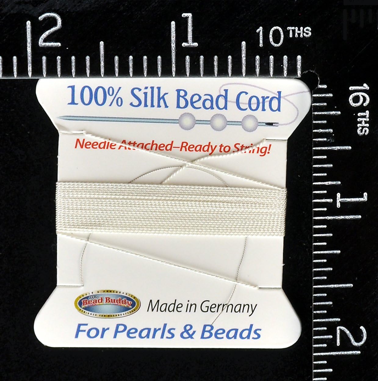 Bead Buddy 0.7mm Natural White Silk Cord Thread with Attached Needle - Ideal for Jewelry Making - 2m Long