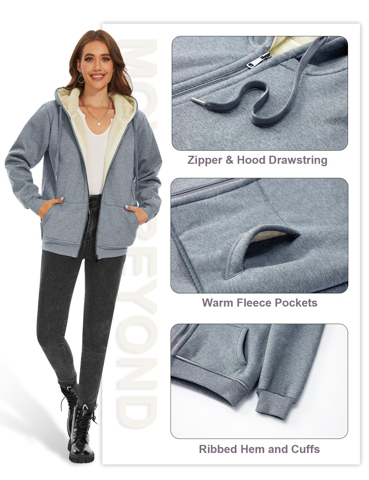 MOVE BEYOND Damska bluza z kapturem, bluza z kapturem, polarowa bluza z kapturem, bluza z kapturem
