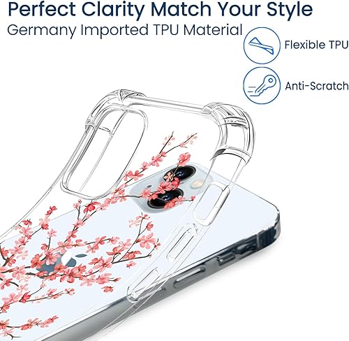 Miniatura 5 de Hi Space Funda protectora compatible con iPhone 15 de 6.1 pulgadas 2023, TPU transparente con flor de cerezo para iPhone 15, para mujeres y niñas,