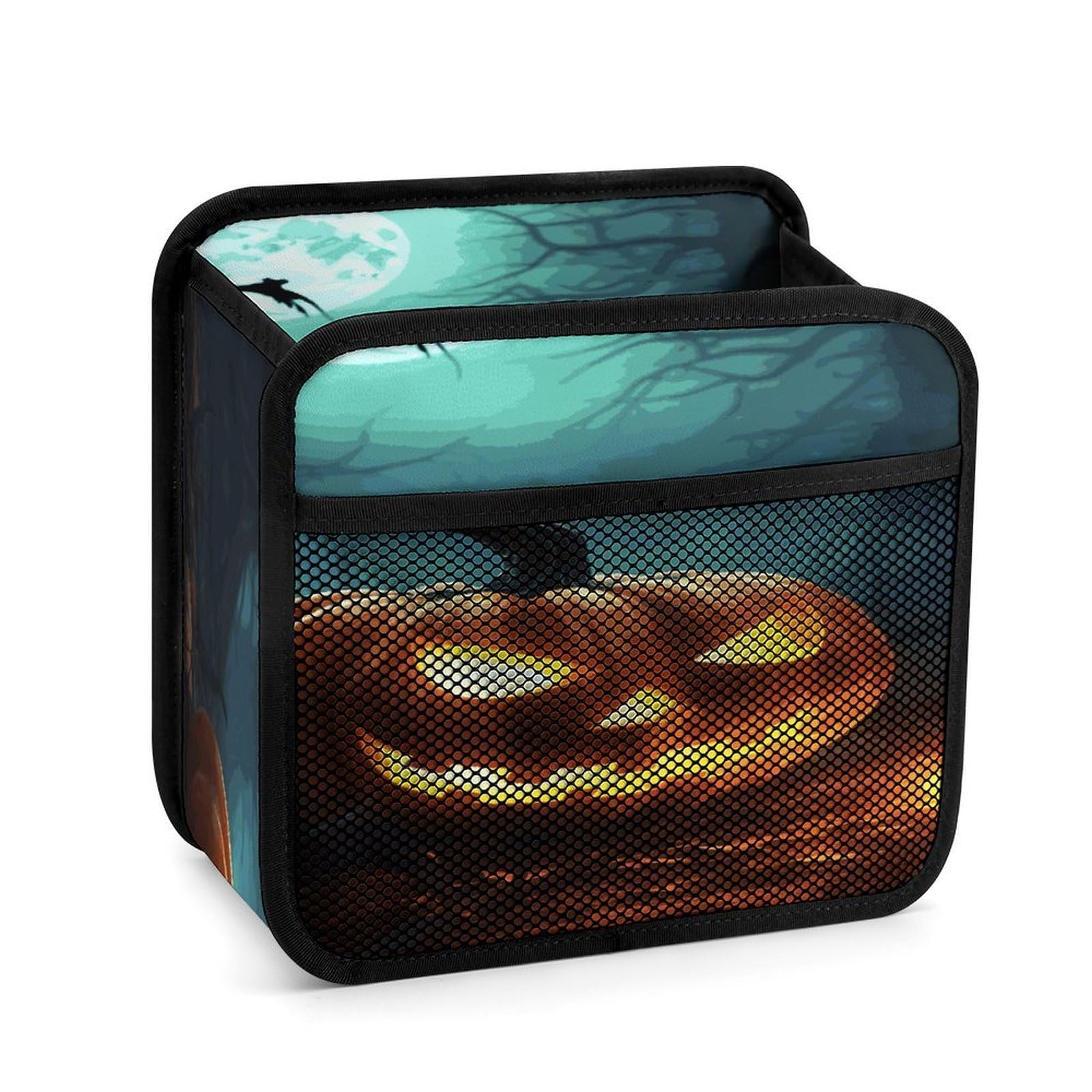 Btcowzrv Style Happy Halloween Pumpkins Car Seat Back Organizer, Pu Leather Hanging Backseat Car Organizer With Elastic Mesh Pocket, Storage Bag For Most Vehicles