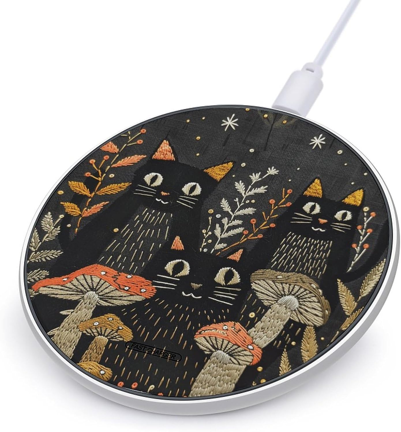 Wireless Phone Charger Charging Pad Cats and Mushrooms Printed Cordless Charger Applicable to Mobile Phones with Wireless Charging Function Charging Pad (No Adapter)