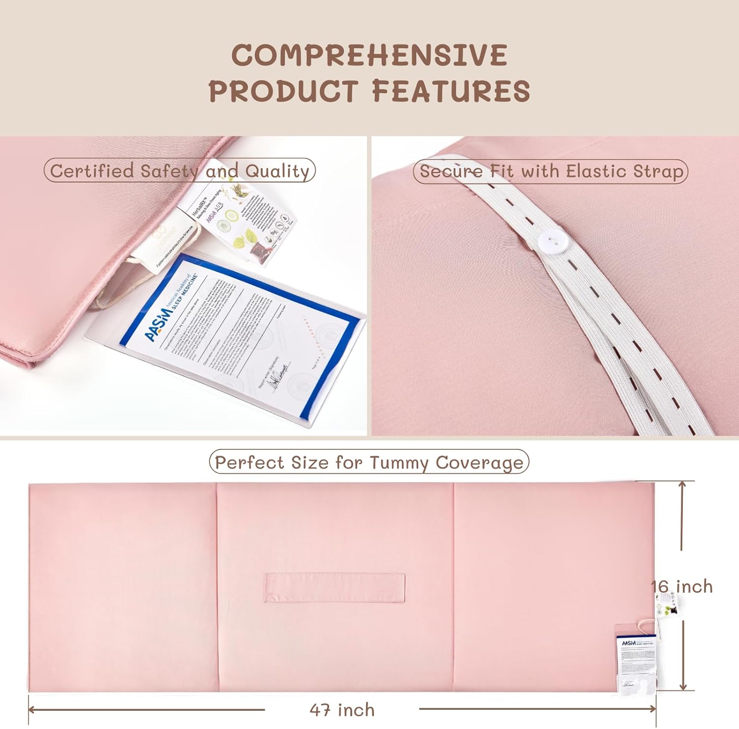 PROMEED Baby Belly Blanket for Sleep Aid with Natural Herbs - Protects Baby from Tummy Chills - Soft Tencel Sleep Blanket for All Seasons, 47"(L) x16(W), Pink