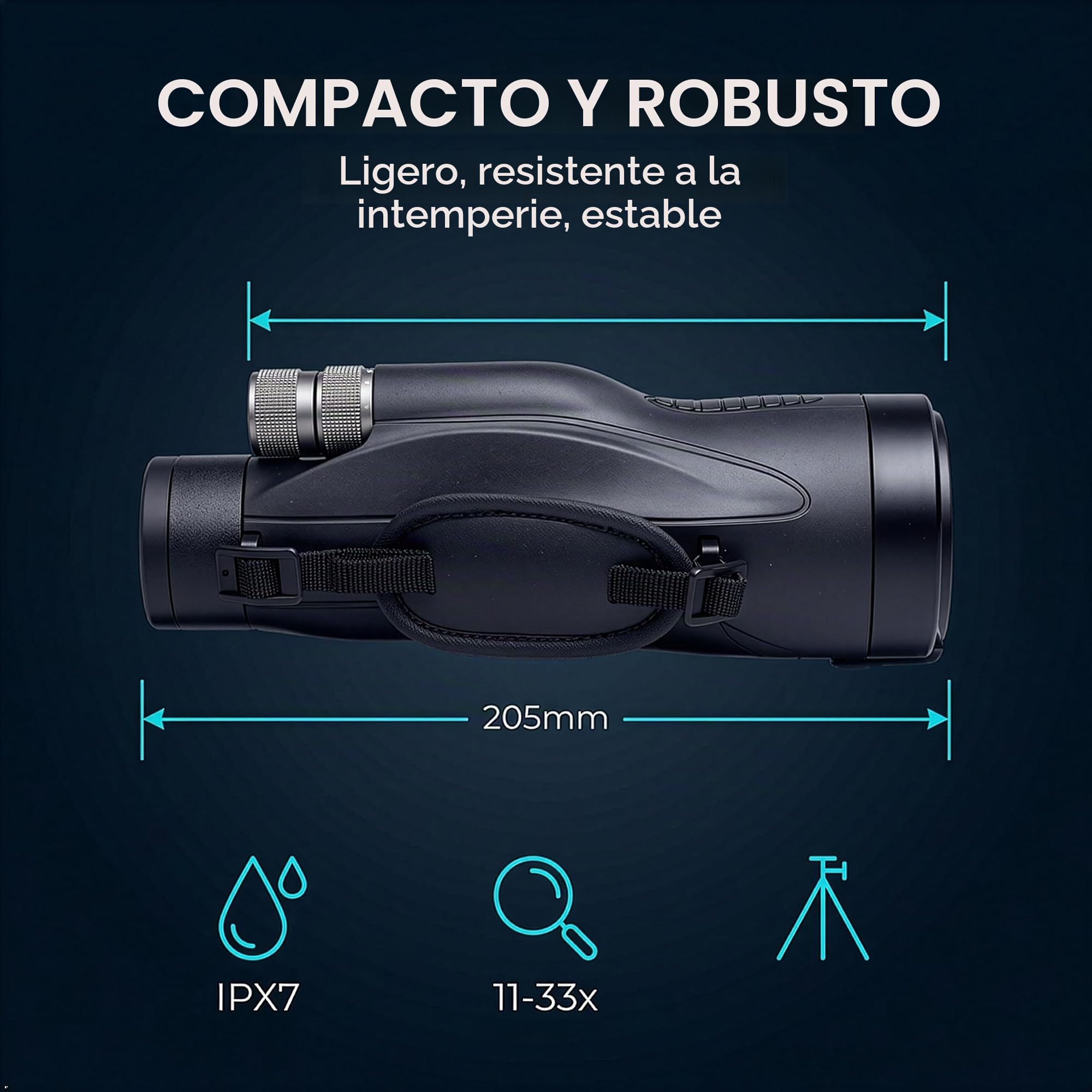 Optus Monocular Zoom 11 a 33x56 con Trípode de Mesa Impermeable IPX7