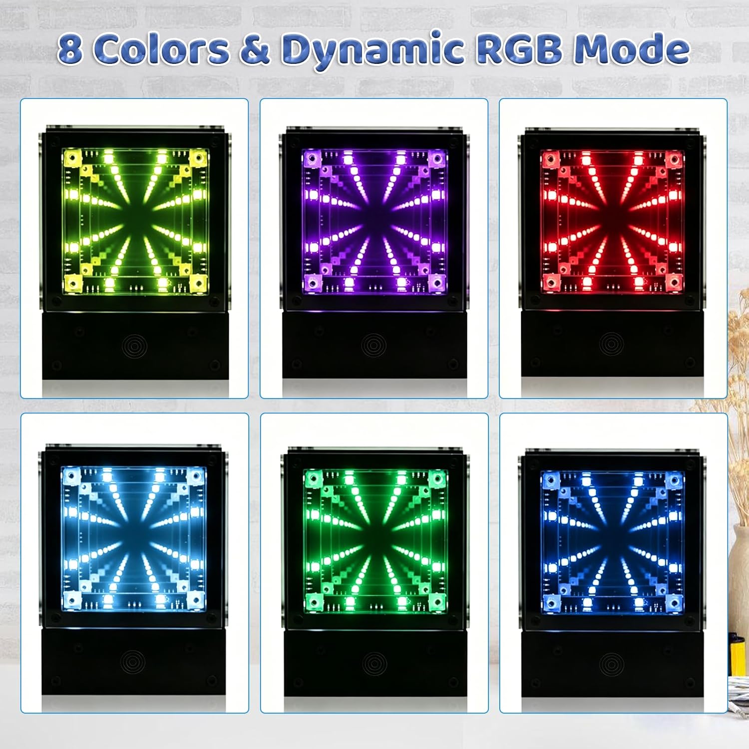Infinity Mirror Cube displaying various 8 colors and dynamic RGB modes