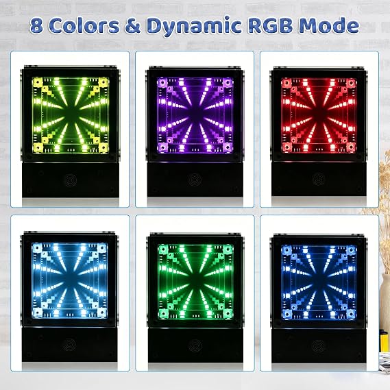 LED Mirror Light Tunnel Soldering Project Kit, Touch Control Color Changing LED Cube Electronic Project, STEM Electronics Learning Kit for Adults & Student, Desk Atmosphere Lamp with Acrylic Case