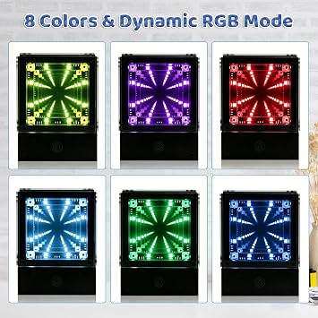 LED Mirror Light Tunnel Soldering Project Kit, Touch Control Color Changing LED Cube Electronic Project, STEM Electronics Learning Kit for Adults & Student, Desk Atmosphere Lamp with Acrylic Case