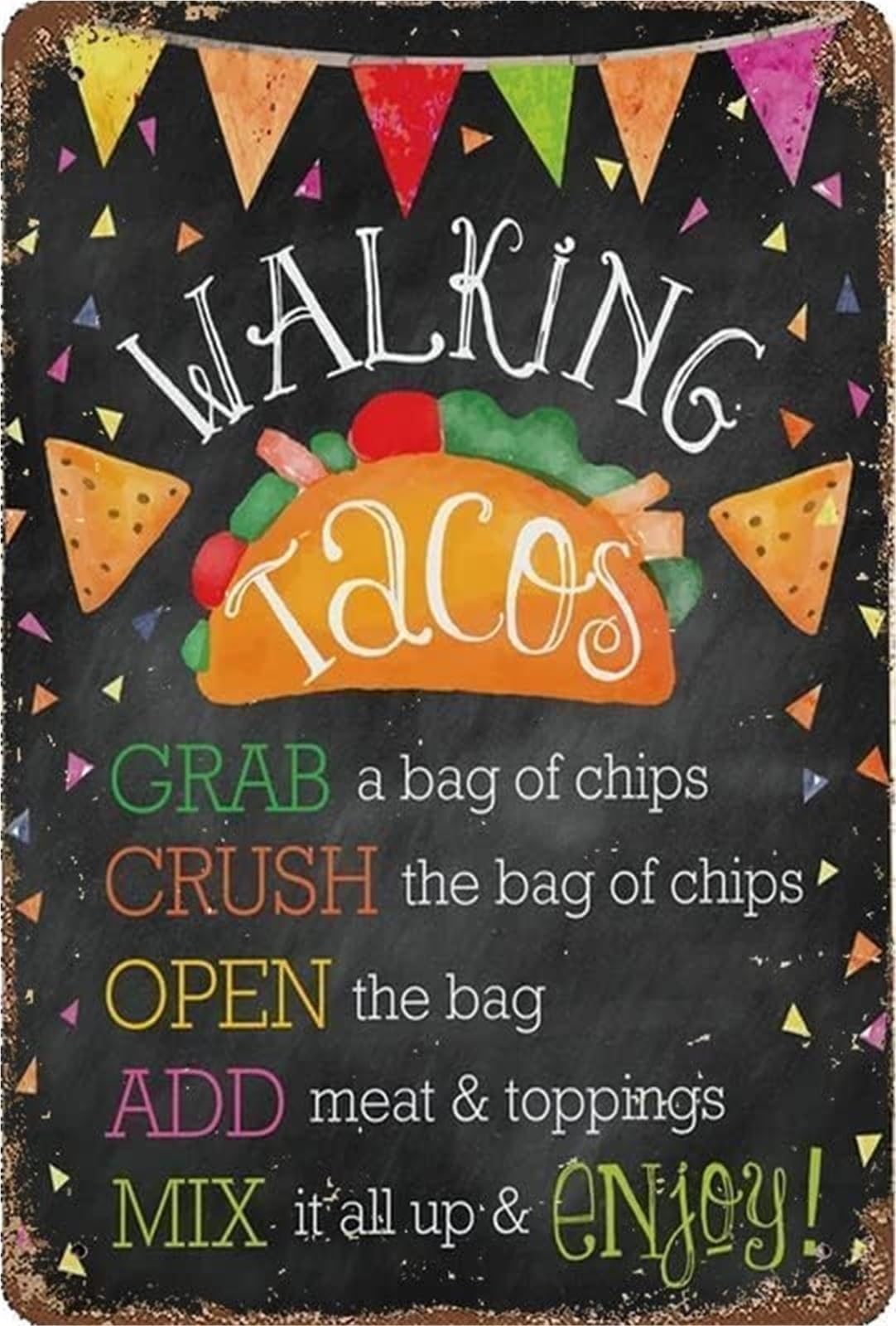MQXFCZUX Vintage Funny Walking Tacos Mexican Fiesta Metal Tin Sign for Cabin Home Bar Wall Decor 8 X 12 in