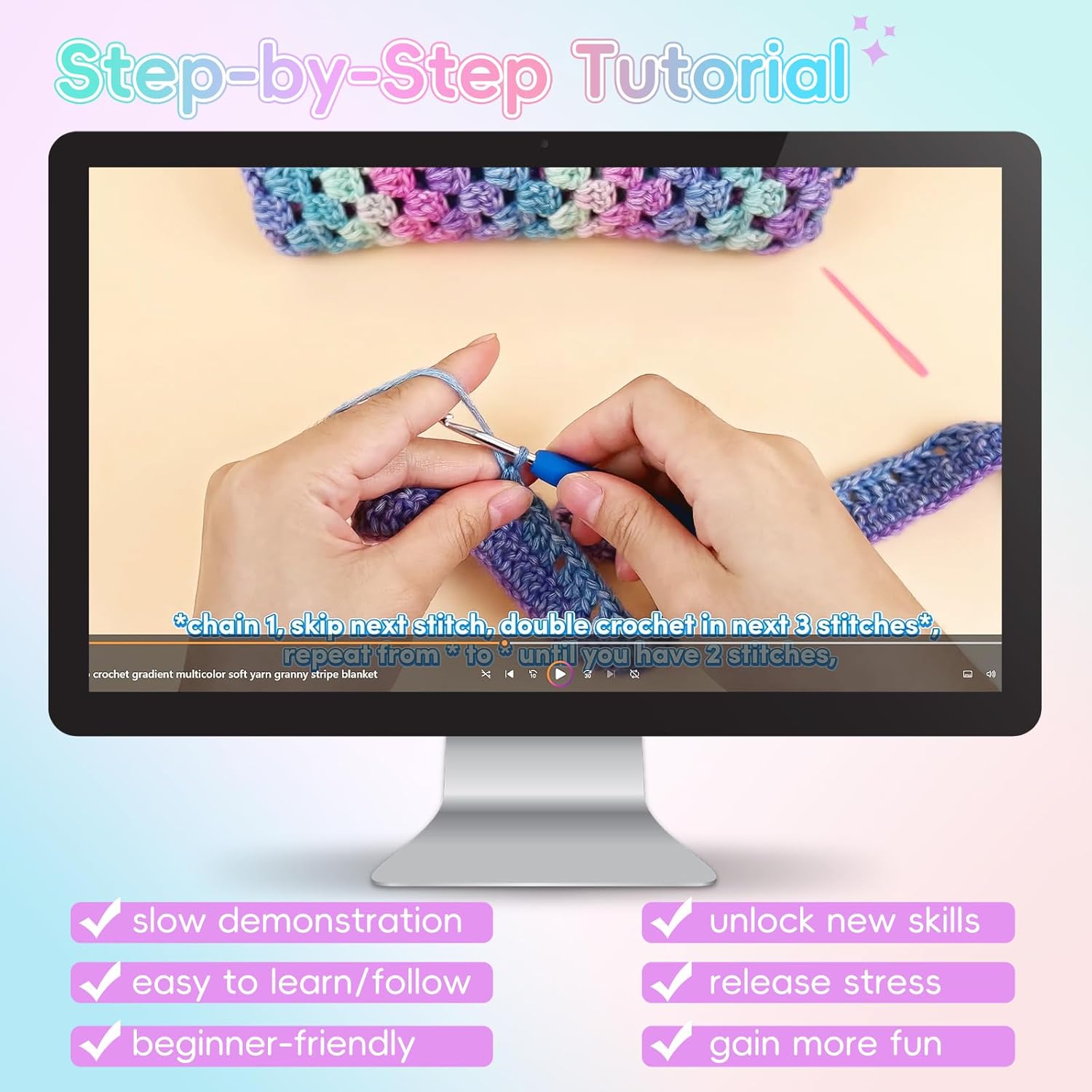 Aeelike Blanket Crochet Kit for Beginners, Super Easy Crochet Blanket Kit with Soft & Colorful Gradient Yarns Detailed Video Tutorials Crocheting Accessories, Aurora Purple Gradient & Ideal Gift