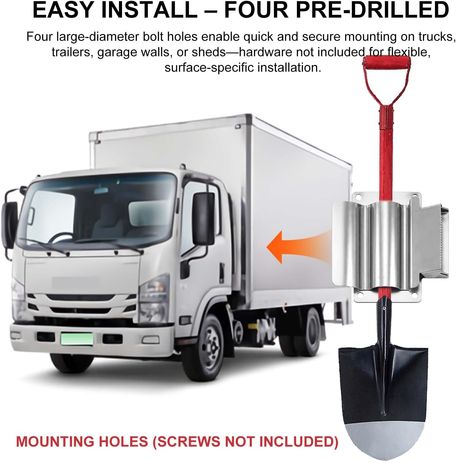 SH675SS Spring-Loaded Stainless Steel Shovel Holder – Heavy Duty Tool Rack for Dump Trucks, Trailers, Garage & Shed Walls – Holds Shovels, Rakes, Hoes & Snow Tools Securely