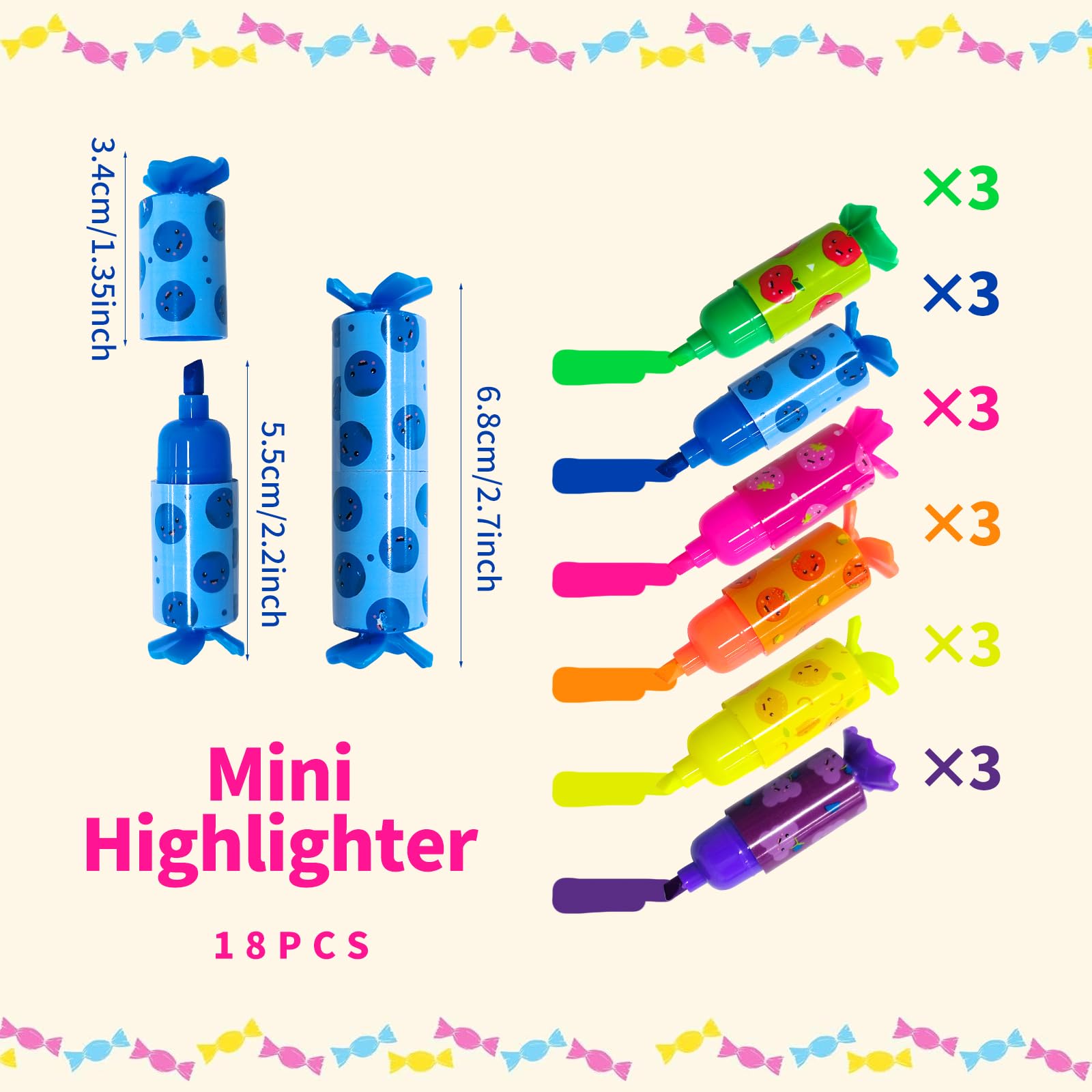 24 Evidenziatori Mini A Forma Di Caramella | Regalini Per Feste, Compleanni E Scuola - Foto 9