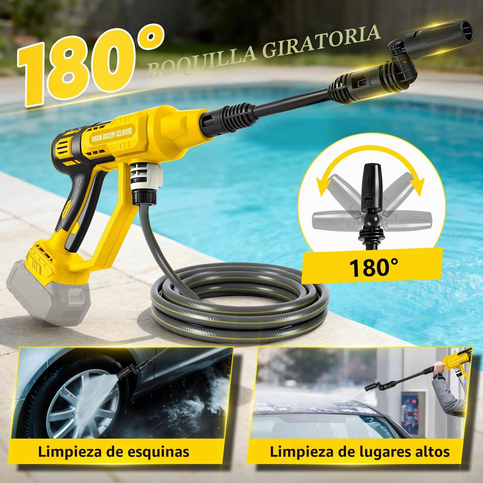 Hidrolimpiadora sin Cable Compatible con batería Dewalt 20V, 750 PSI Hidrolimpiadora portátil de Mano con cañón de Espuma con Boquilla 6 en 1 para Limpieza de Suelos de Coches y Paredes (sin batería)