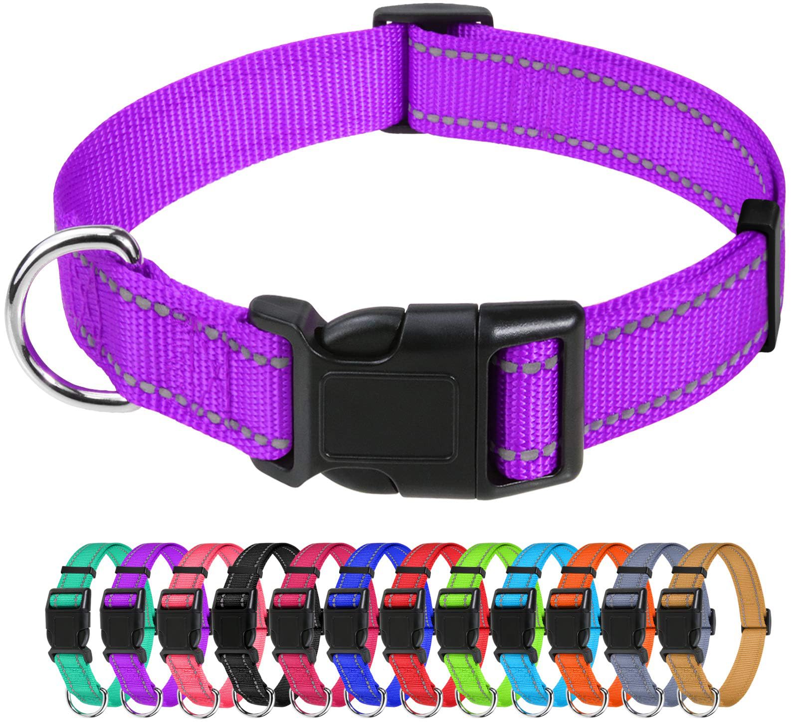TagME Collar Perro Ajustable,Collar Nylon Reflectante,para Caminar Correr Entrenamiento,para Cachorro,Morado,1.0cm De Ancho