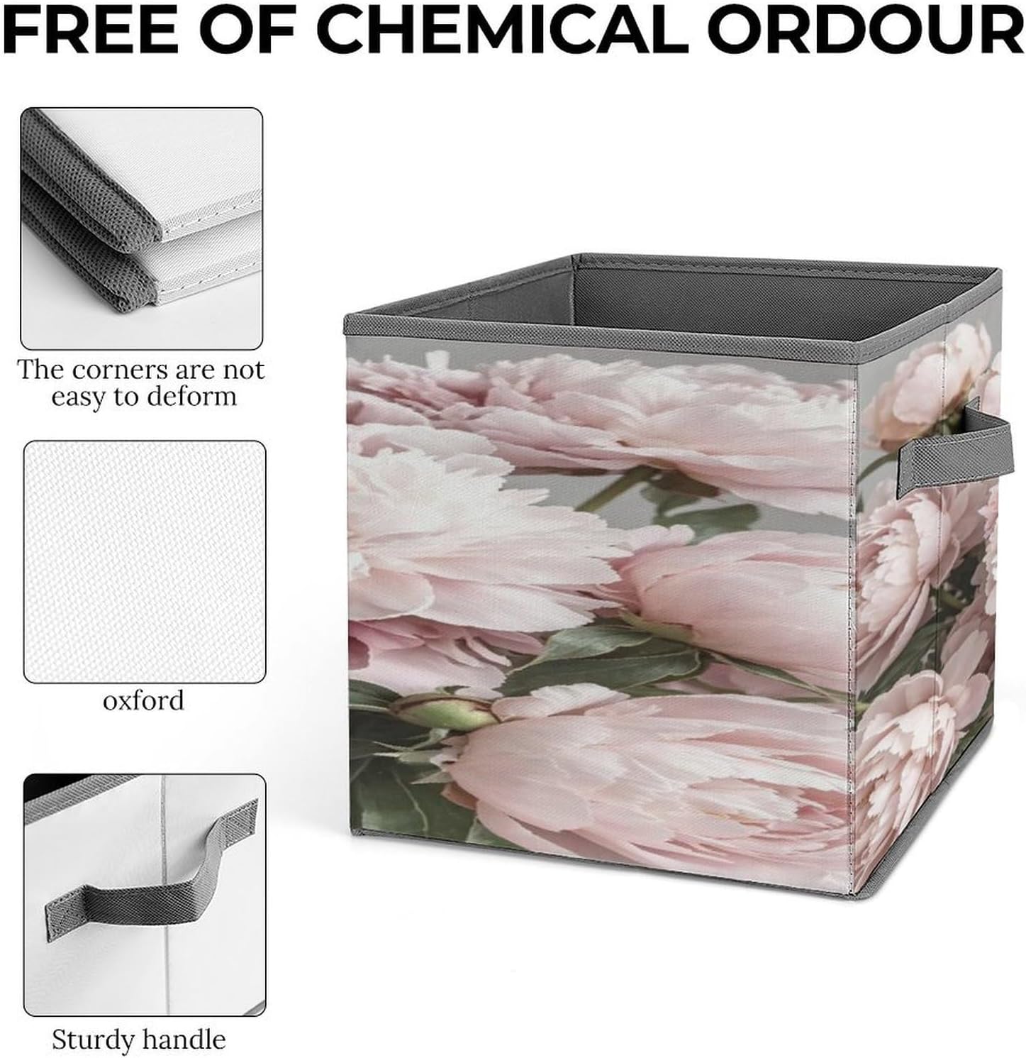 Blush Pink Peony Fabric Bins Storage Basket Square Baskets | Storage Bin with Double Handles,Cube Collapsible Organizers for Organization,Closet,Shelves,Offices