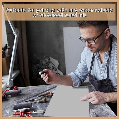 Miniatura 4 de Yeaqee Linocut Bloques de Linocut para tallar bloques de linóleo gris para grabado, proyectos de arte, estudio de impresión (9 x 12 pulgadas)