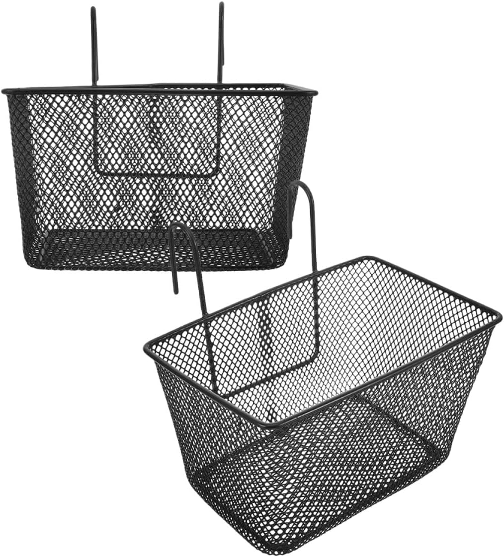 Alasum 2pcs Portable Front Bike Basket Metal Detachable Bicycle Basket for Mountain Bikes and Scooters Foldable Wire Mesh Holder for Adult Cycling Storage