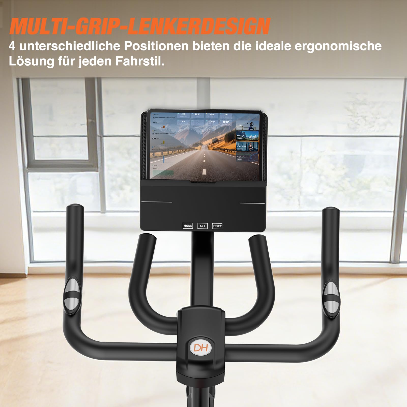 DH FitLife Heimtrainer Fahrrad Ergometer mit Pulssensor, App & LED-Display | Leiser Magnetwiderstand｜Notbremse｜Mehrgriff-Lenker｜150–195 cm｜Stahlrahmen｜Transportrollen｜Spinning Bike Indoor & Hometrainer