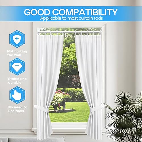 Miniatura 4 de Cortinero de tensión blanco para ventanas, 28-48 pulgadas, 1 unidad, cortinero ajustable con resorte antideslizante para baño