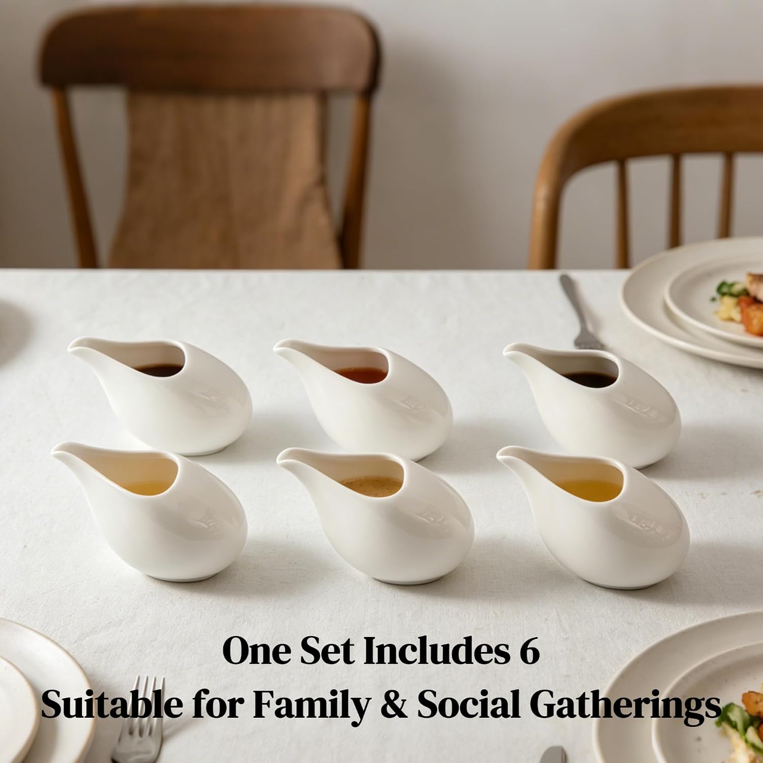 Ceramic White Teardrop Creamers, Small Pitchers, 4OZ, Set of 6